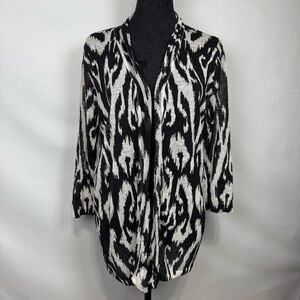 Chico's Travelers Linen Open Front Cardigan Size 2 Black & White